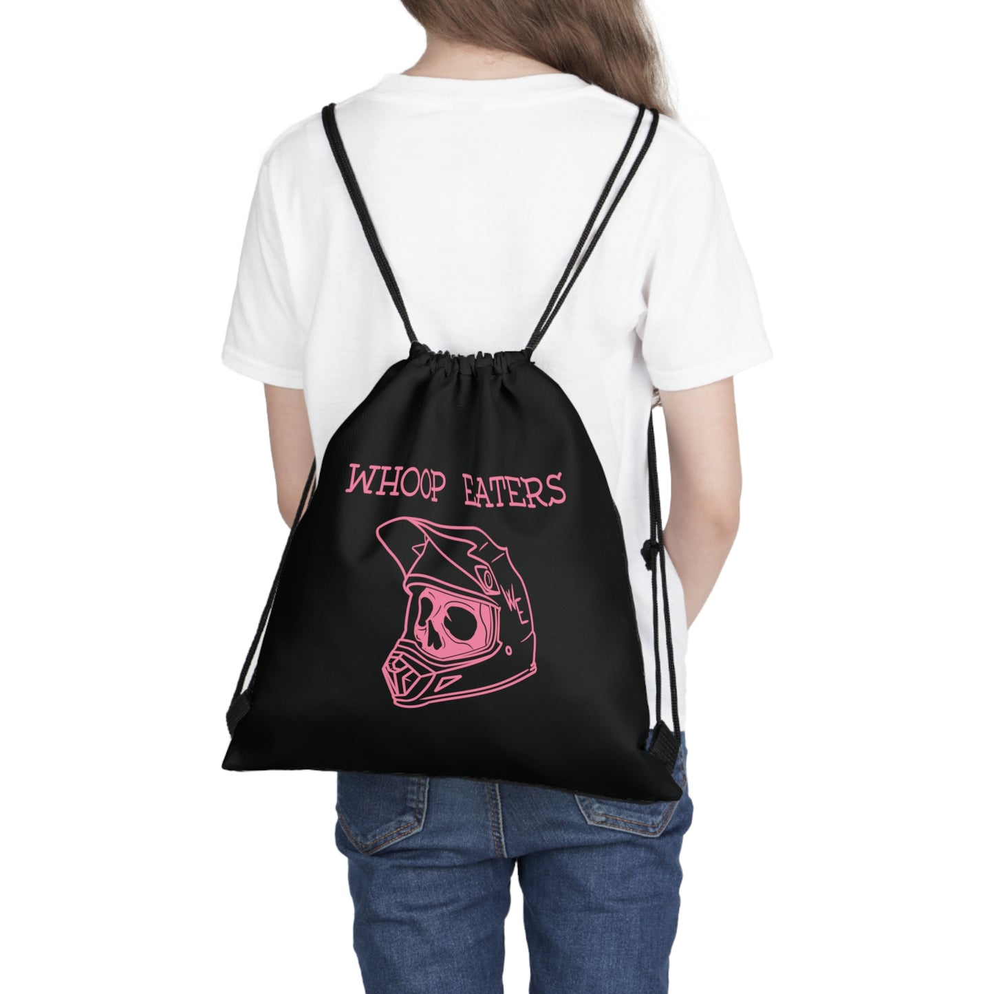 Pink Moto Helmet Drawstring Backpack